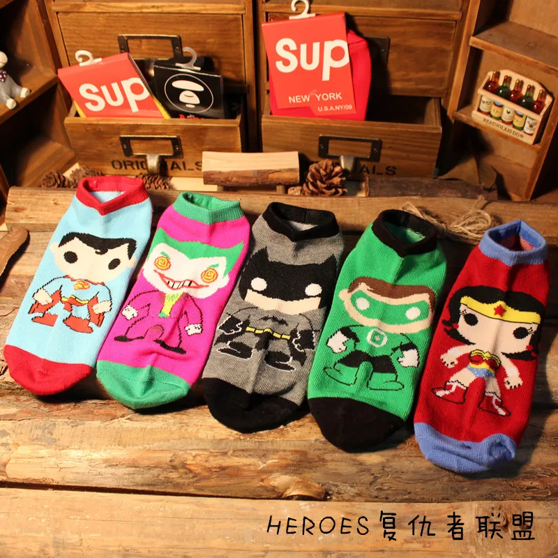 Популярные носки для мужчин и женщин, носки с героями мультфильма «мстители», «Марвел», «Бэтмен», «Супермен», модные носки, новинка, забавные повседневные мужские носки на весну и лето