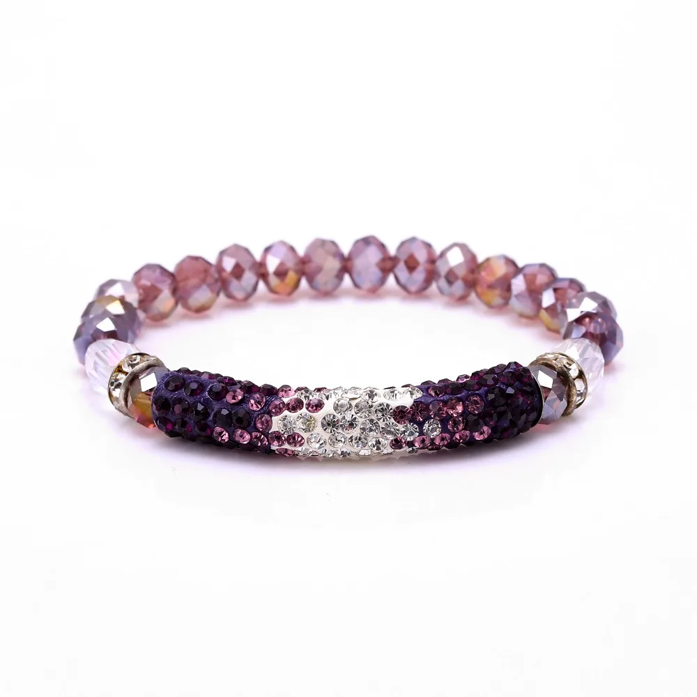 

Fashion Bohemian 9 color crystal ceramic Charm Bracelet with crooked pipe Elastic Force Line Resin Beaded Bracelets For Women