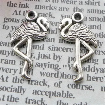

BULK 30 Zinc Alloy Antique Silver Plated Animal Flamingo Ostrich Charms Pendants for DIY Jewelry Making 24*14mm 1.3g