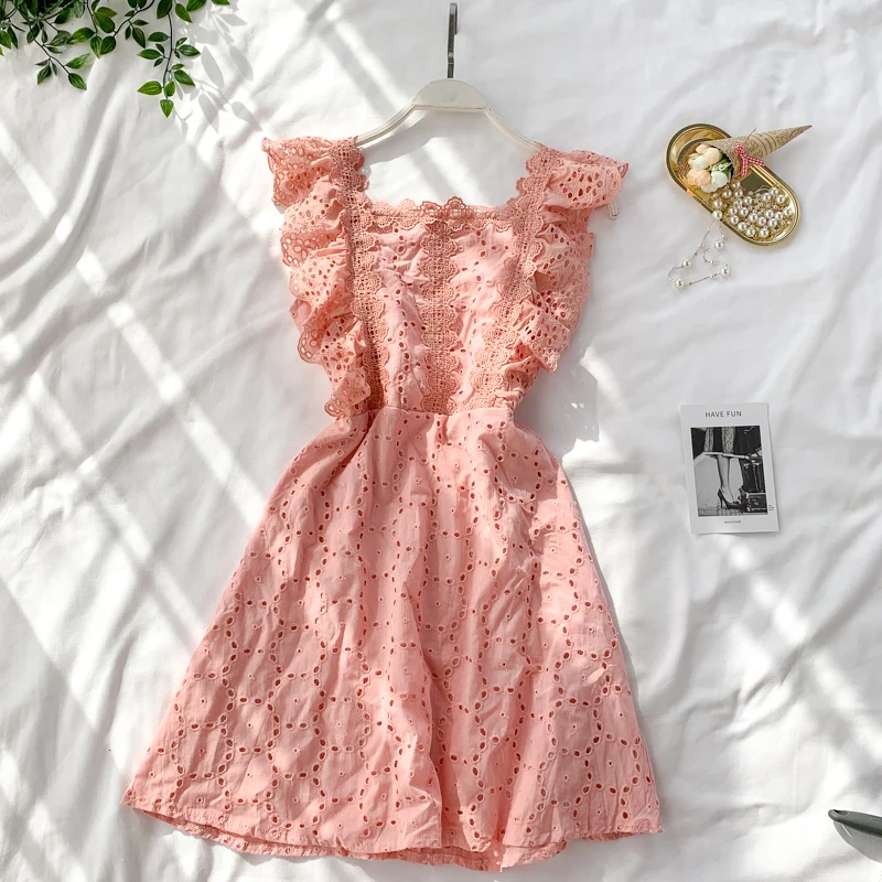 Robe femme ete 2019 zomer jurk популярное кружевное платье с квадратным вырезом однотонные