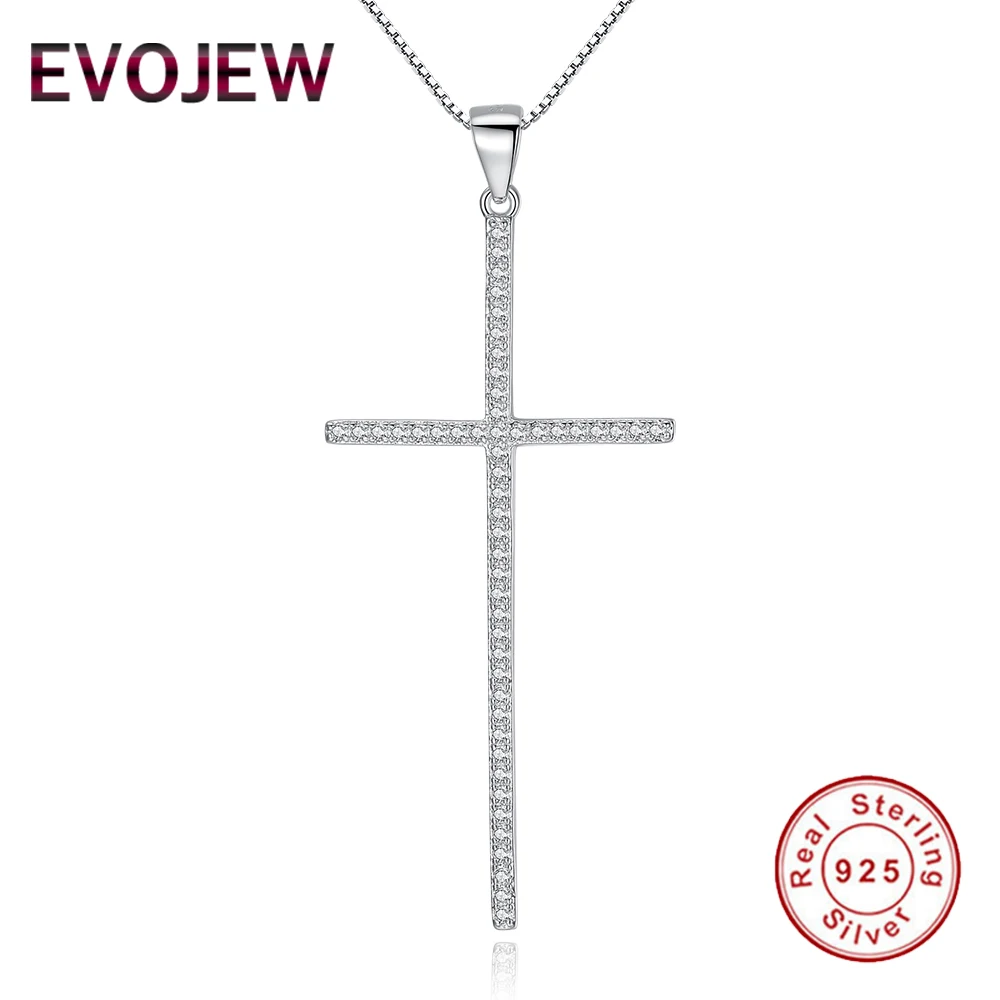 EVOJEW 925 Sterling Silver Cross Chain Necklace Pendant With Sparkling Cubic Zirconia For Women Ladies Jewelry