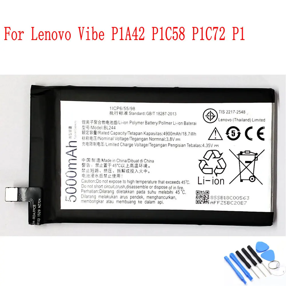 100% Новый оригинальный 5000 мАч BL244 Аккумулятор для Lenovo Vibe P1A42 P1C58 P1C72 P1 мобильный