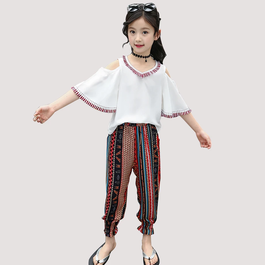 

Teenager girl clothes summer dress girl casual children's clothing suit girl shirt + pants 2 pieces teen girl clothing 6 8 10 12