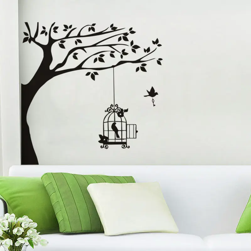 Flowers and Branches Wall Sticker Decoration Wall Tattoo Birds with Hearts 