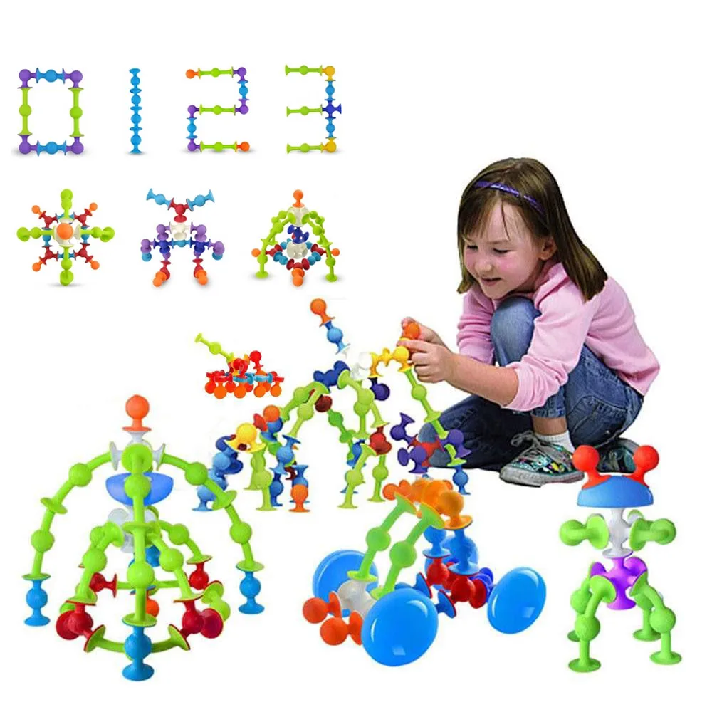 

48pcs Silicone Suction Cup Building Blocks Assembled Child DIY Funny Construction Toys Kids Educational Montessori Sticky Toys