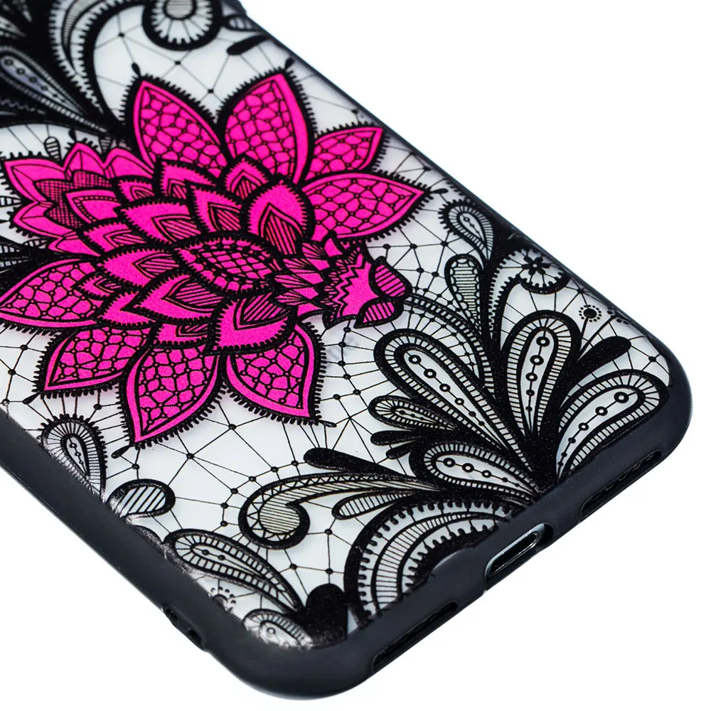 JONSNOW Floral Case for Apple iPhone 7 6 S 6S 8 Plus X Emboss Rose Lace Fashion Phone Protective Back Cover for iPhone 5 5S SE-3