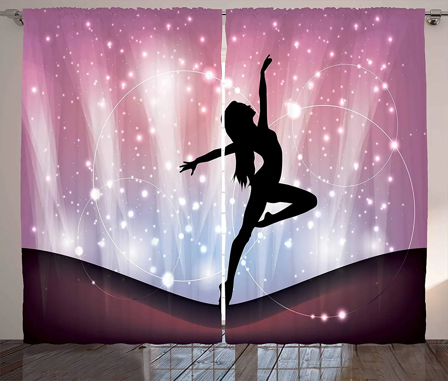 

Contemporary Curtains Silhouette of Ballerina Performing on Abstract Backdrop Magic Dance Fine Arts Living Room Window Drapes