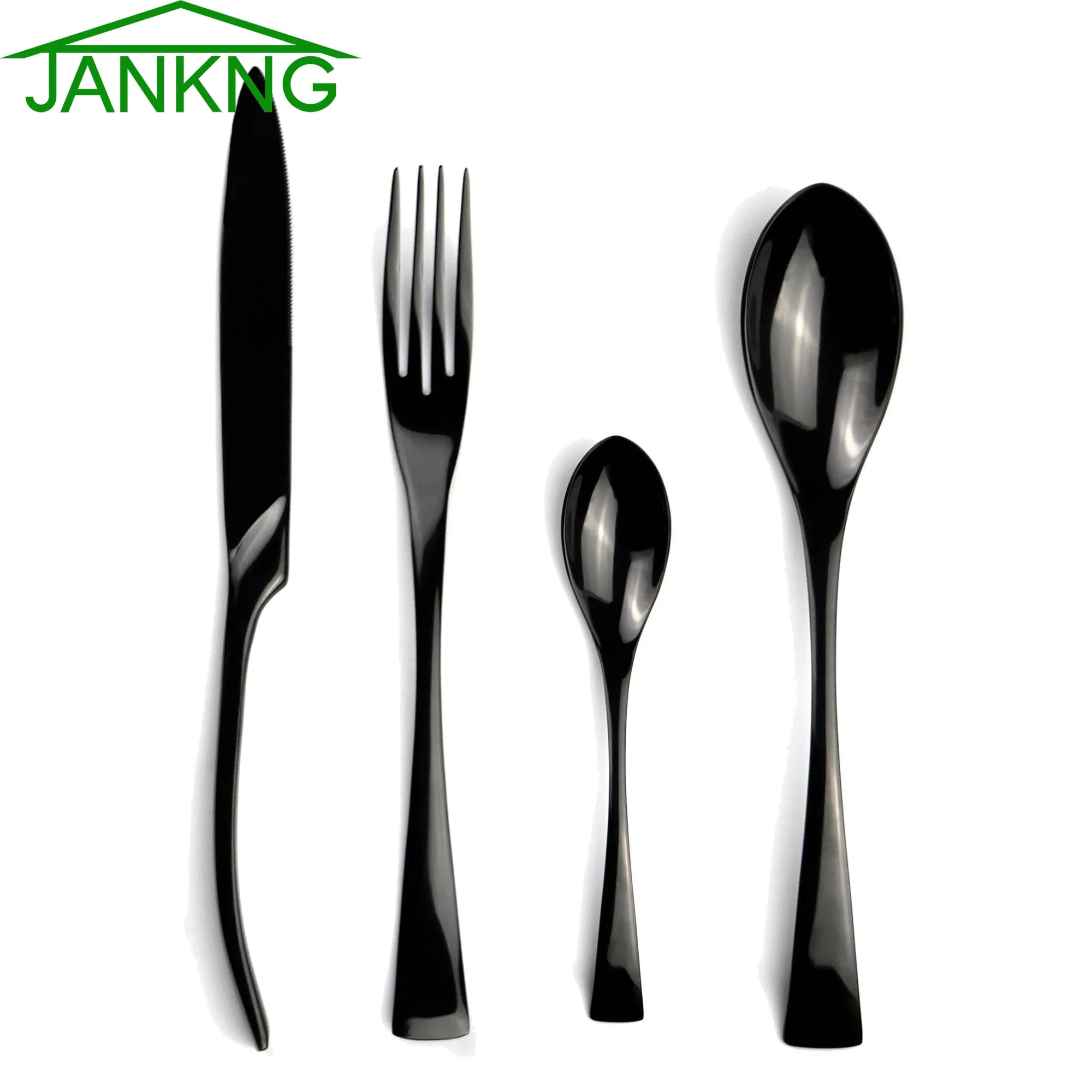 

JANKNG Black Tableware Set Flatware Cutlery 18/10 Stainless Steel Utensils Kitchen Dinnerware Table Knife Fork Spoon Teaspoon