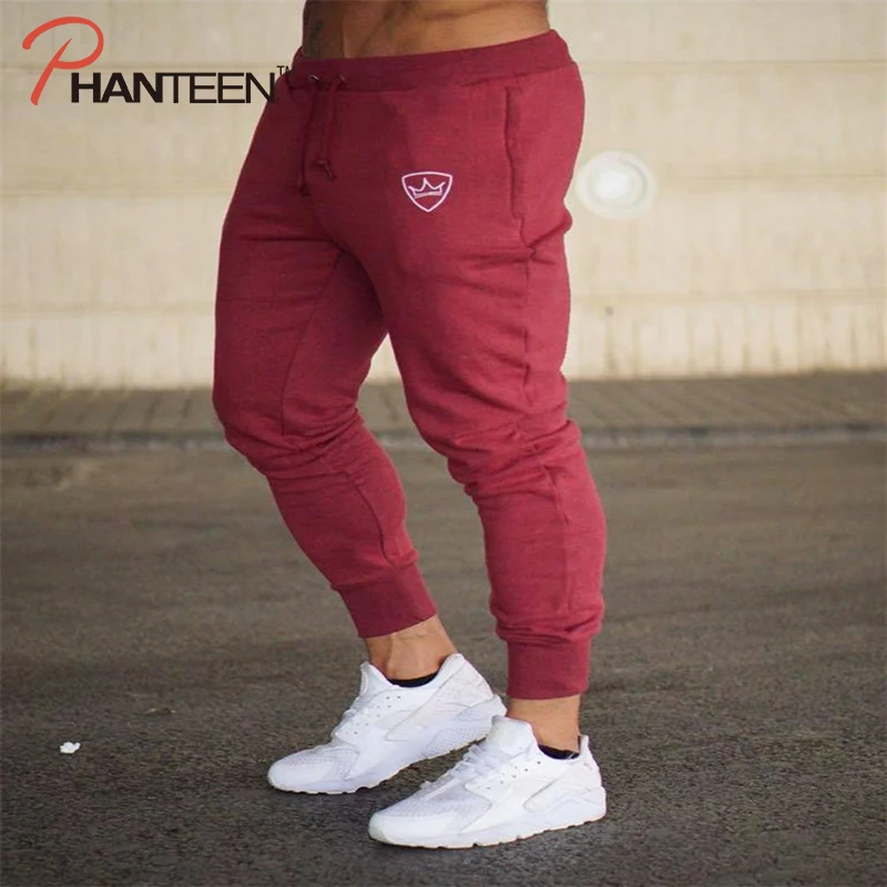 Printed Crown Solid Color Fitness Men's Long Pants 2019 New Exercise Bodybuilding Gym Silm Male Sportwear Bulking Brand Trousers