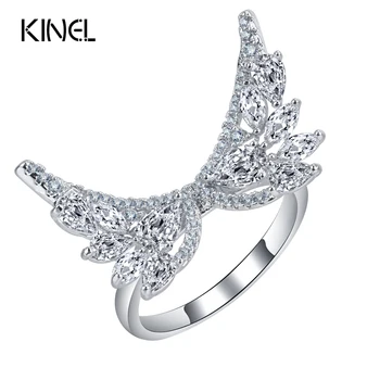 

Kinel Luxury Zircon Ring For Women Angel Wings Fashion Silver Color Micro Inlay Crystal Wedding Party Engagement Jewelry