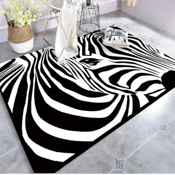 

Nordic Carpets Living Room 3D Zebra Pattern Printed Carpet Super Soft Flannel Point Plastic Anti-slip Floor Mat Bedroom Area Rug