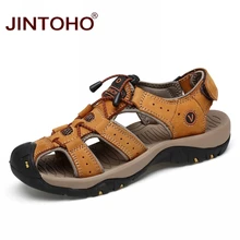 Лето jintoho/модные пляжные сандалии; высококачественные мужские сандалии из натуральной кожи; Брендовые мужские сандалии; повседневные кожаные мужские сандалии