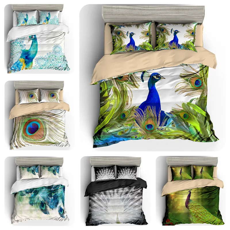 

WAZIR 3D Printed Watercolor Peacock Bedding Set duvet cover set Pillowcases Home Textile Bedclothes comforter cover bedclothes