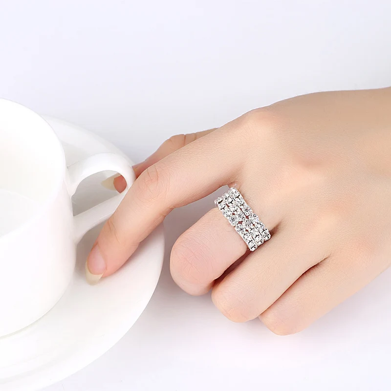 High Quality 2018 New Anti Allergy Full Drill Ring Ring Classic Adjustable Silver Ring