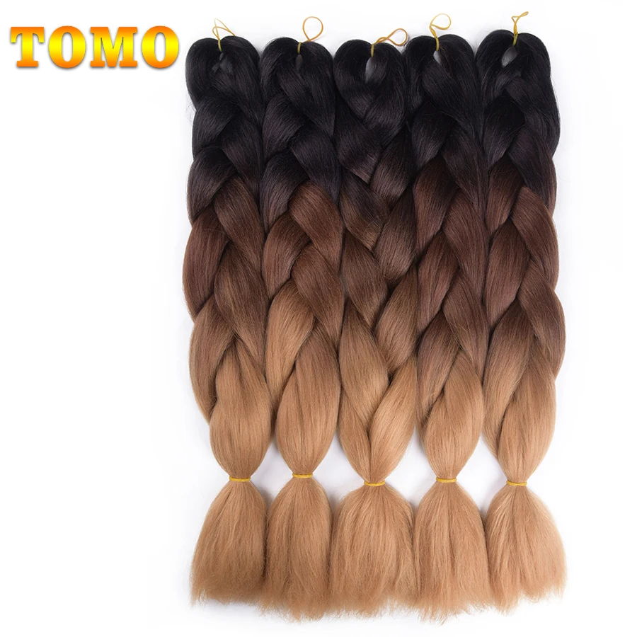 Томо 24 "100 г/упак. 2 3 4-tone Ombre Моноволокно гигантские косы Наращивание волос Синтетические вязанная косами волос 60 см