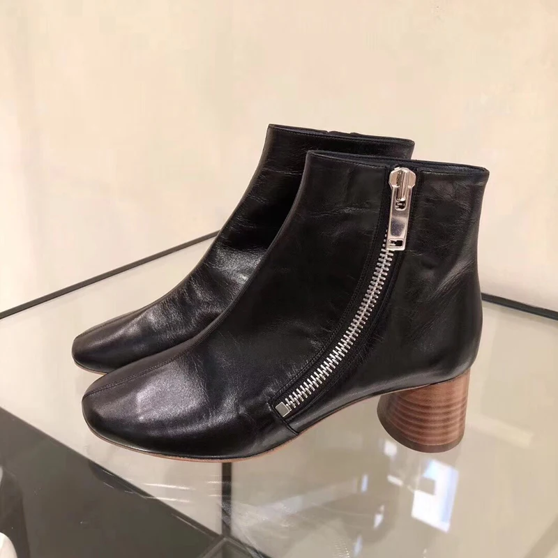 Calientes Grueso Señoras Show Zapatos Punta Botines Roma Bota Feminina De Tacón Mezclado Feminino Las Color Moda Mujeres As Cremallera Redonda Sapato wqgBff