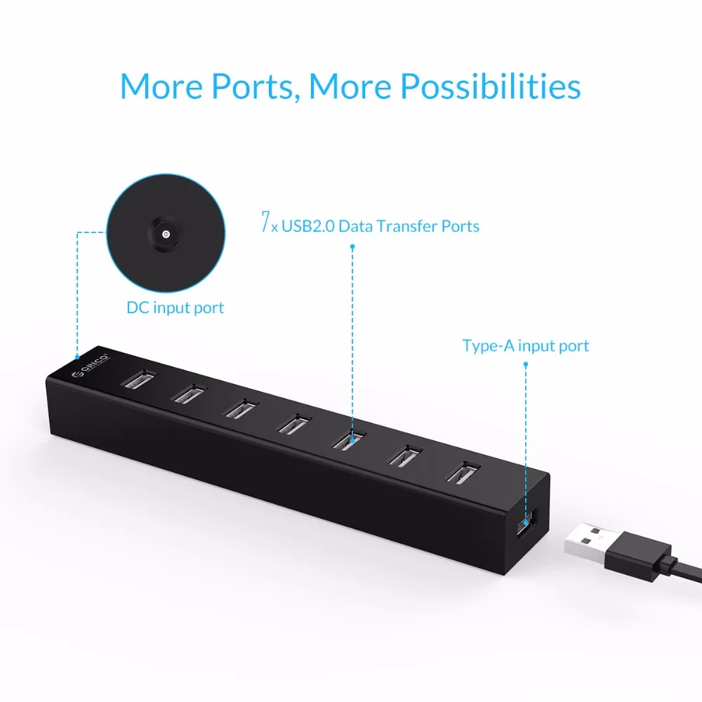 Концентратор ORICO USB 2 0 с 7 портами Суперскоростной кабель для передачи данных 30 см