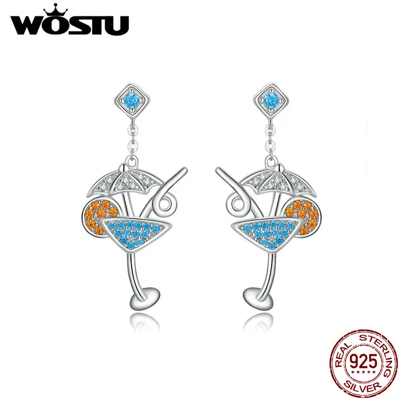 

WOSTU 100% Real 925 Sterling Silver Cocktail Earrings Blue Zircon Drop Earrings For Women Summer Holiday Luxury Jewelry CQE639