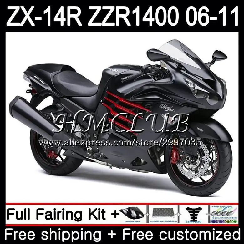 Набор для KAWASAKI NINJA ZX 14R 2006 2007 2008 2009 2010 2011 68HC. 3 ZX-14R ZZR1400 ZX14R 06 07 08 09 10 11 глянцевый черный