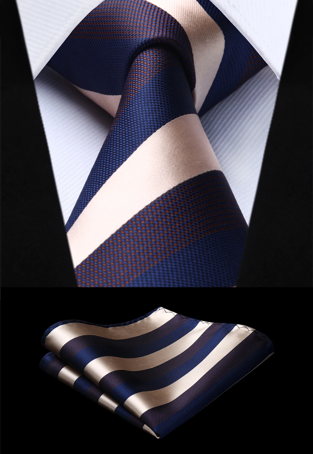 

Party Wedding Classic Fashion Pocket Square Tie Woven Men Tie Blue White Striped Necktie Handkerchief Set#TS909B8S