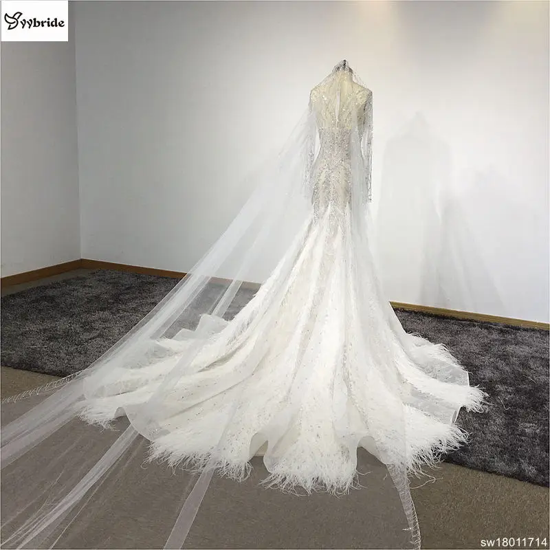 Длинное свадебное платье на заказ, реальные фотографии, свадебные платья с перьями русалки, винтажная лента невесты, платье vestido De noiva