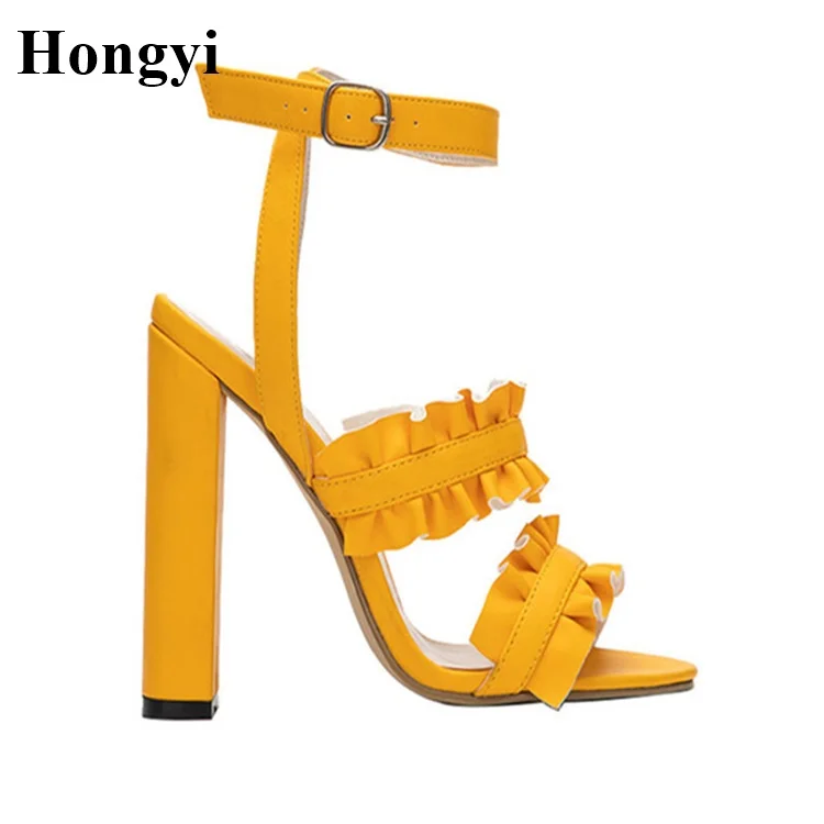 

Super High Heel Platform Summer Shoes Women Bright Color Ankle Wrap Sandals Straps Designer Party Dress Shoes Sandalia Feminina