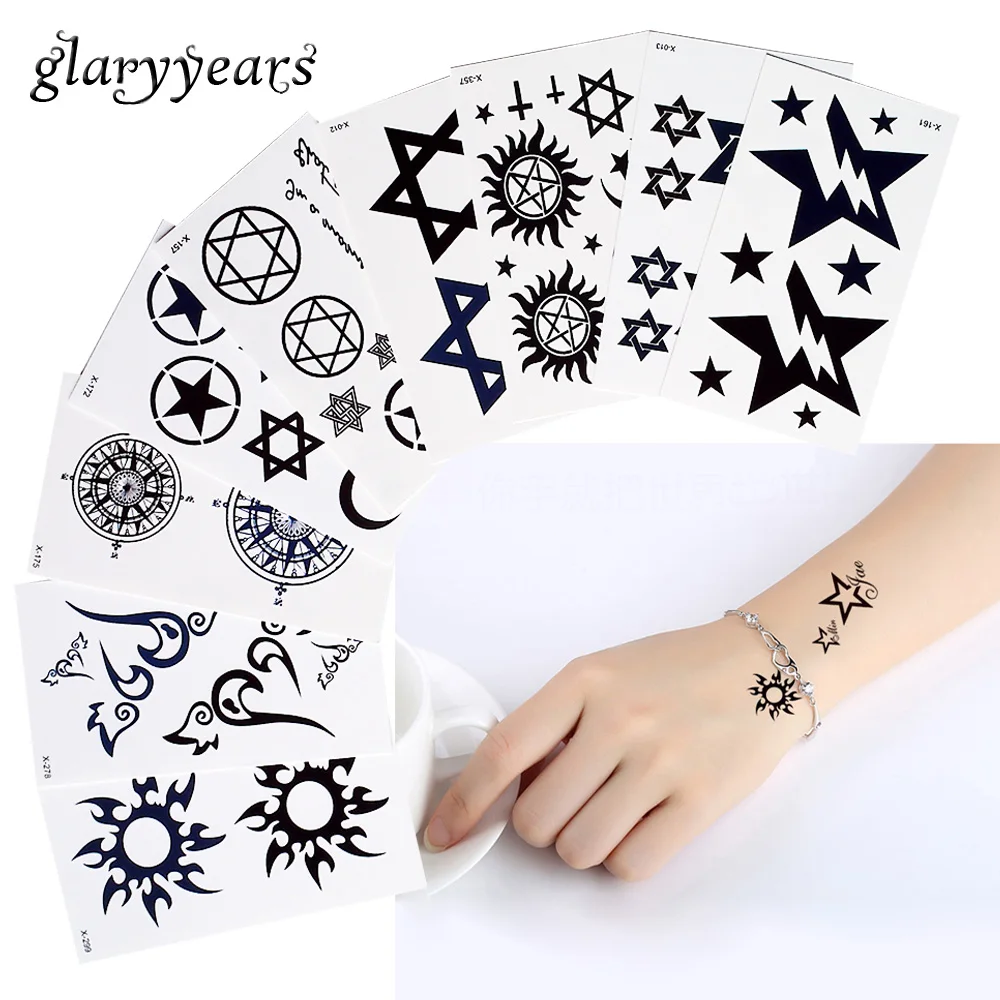 036 30 De Réduction1 Feuille Temporaire Corps Beauté Maquillage Tatouage étoile Motif Imperméable Main Dos Taille Art Pour Femmes Hommes Petit