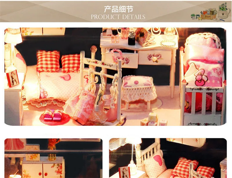 Mini DIY Doll House Wooden Furniture Kit My Dream House Toys Miniature Dollhouse Kitty Princess House Building Block Toys  (3)