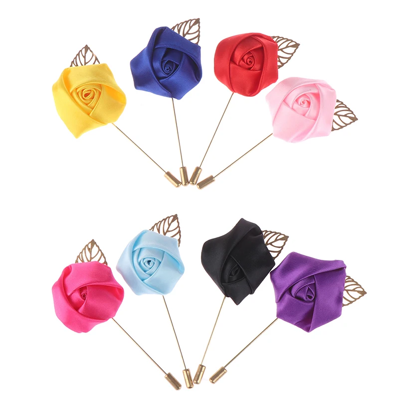 Silk Rose Flowers Corsage Grooms Best Men Boutonniere Pin Suit Shirt Decor 8 Colors