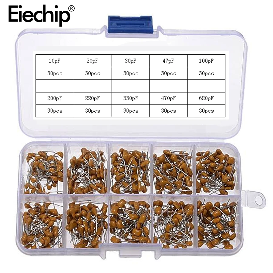 

10Values*30pcs 10P-100NF 50V Mono Monolithic Ceramic Capacitors Assorted Kit Set with Box 10pF 20pF 30pF 47PF 68pF