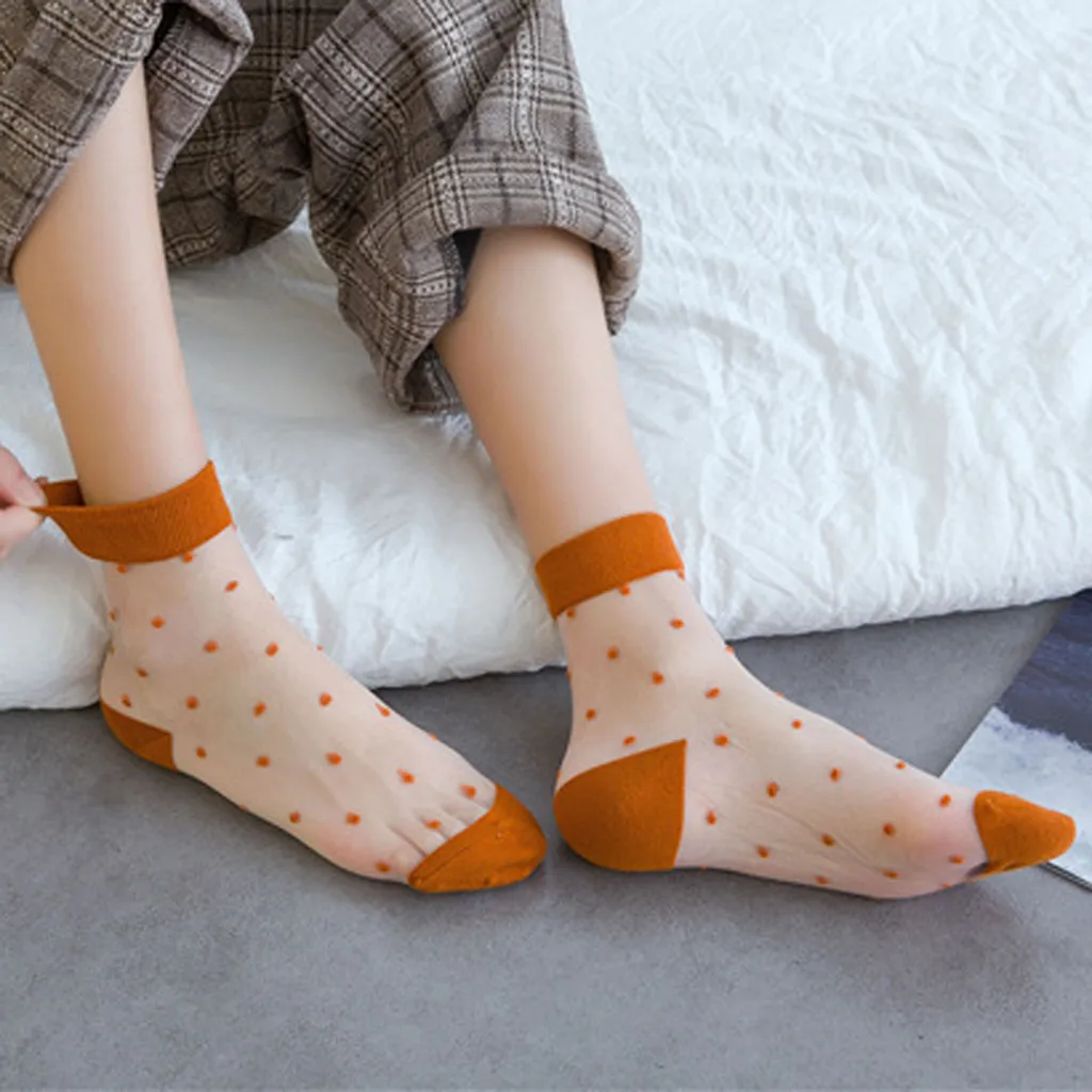 Женские носки mujer носки женские летние модные Прозрачные шелковые носки в горошек короткие милые носки T426
