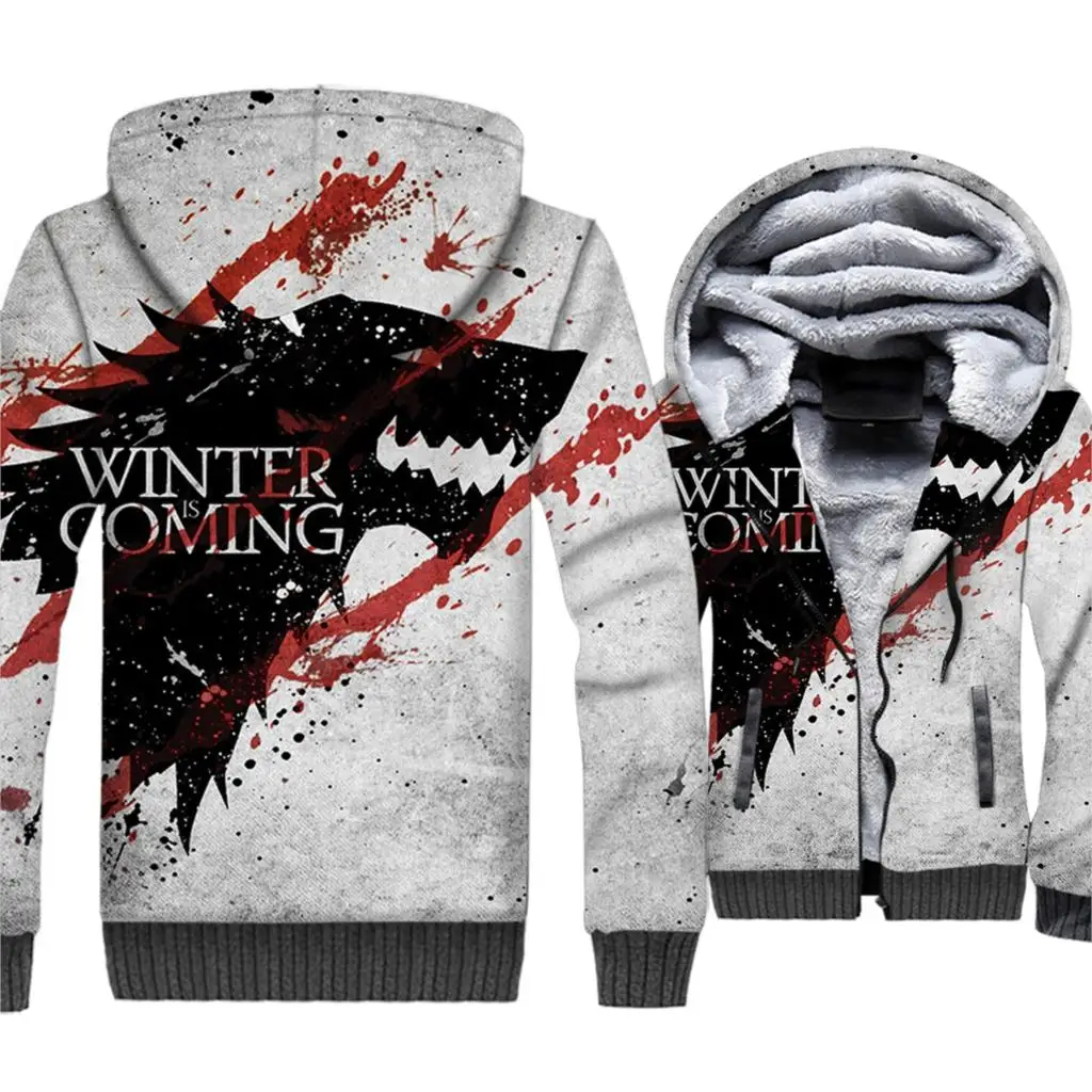 

Game Of Thrones Hoodies House Stark Wolf 3D Jacket Men 2019 Winter Warm Long Sleeve Sweatshirts Loose Fit Hip Hop Streetwear