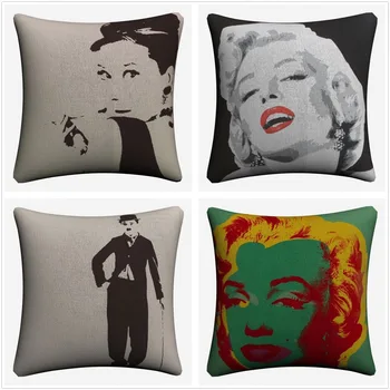 

Vintage Hepburn Monroe Chaplin Soft Cotton Linen Cushion Covers 45x45cm Vintage Pillowcase For Sofa Home Decoration Almofada