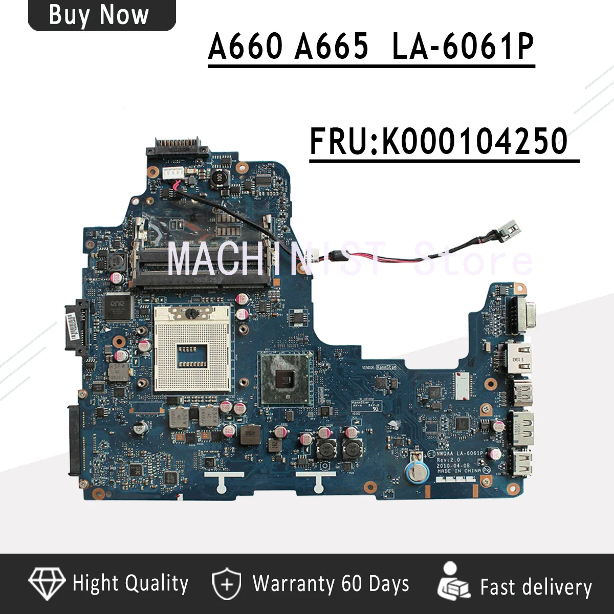 K000104250 LA-6061P для материнской платы ноутбука Toshiba A660 A665 серии. Все функции полностью