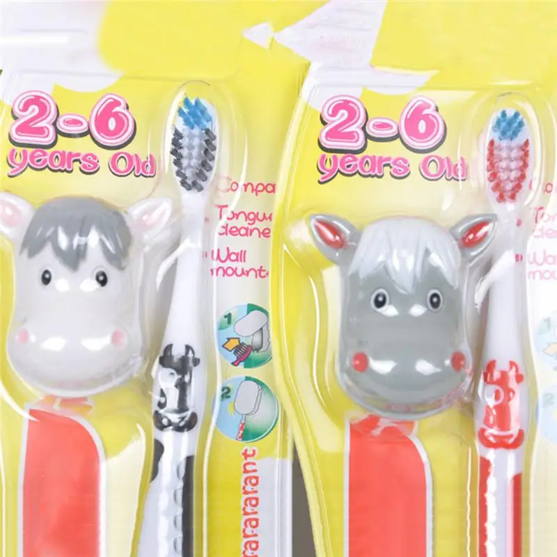 Cartoon Children Silicone PP Tooth brush Cartoon Cow Rabbit Children Kids Toothbrush With Free Gifts Mount suck Rack Teeth Care