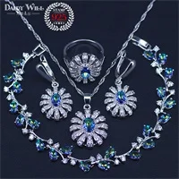 925 пробы серебряная бижутерия набор цветок красочные разноцветные камни серьги ожерелье кулон браслет