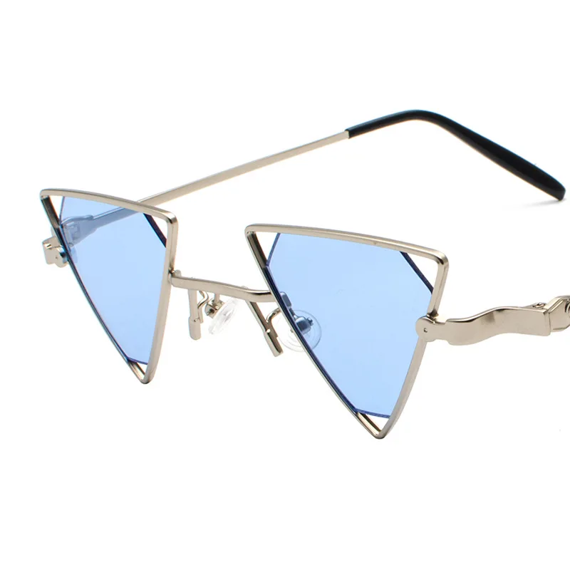 Ретро солнцезащитные очки Steappunk странные солнцезащитные очки модные треугольные полый аксессуар для глаз индивидуальные металлические очки горячие новые тренды - Цвет линз: C9-SILVER-BLUE