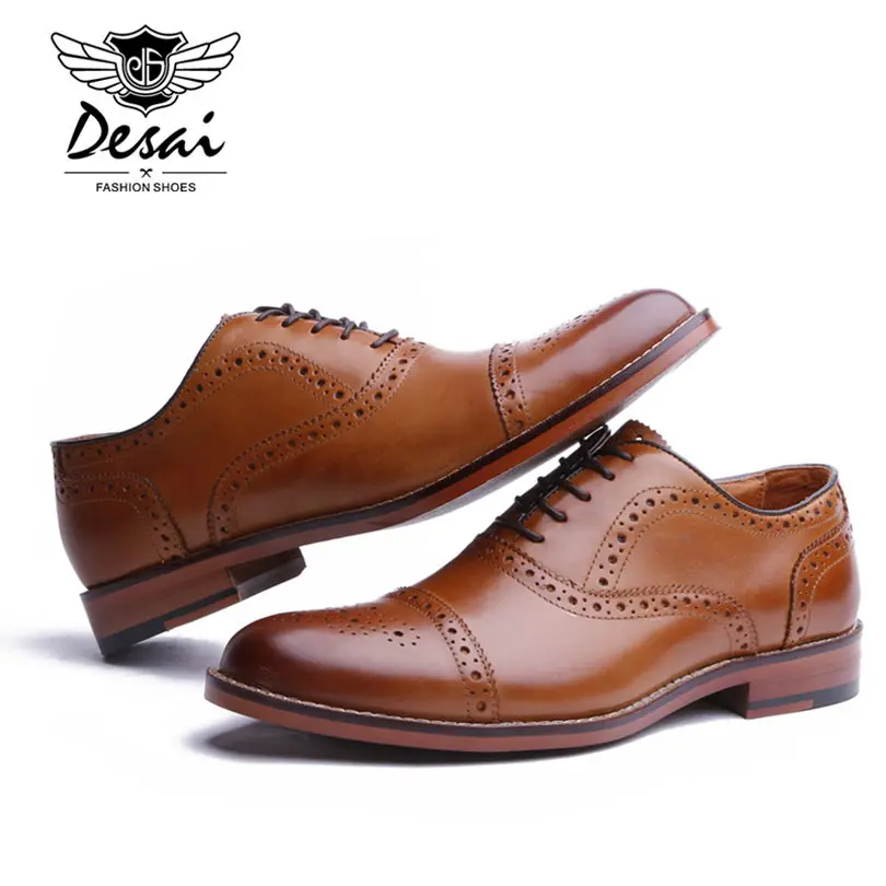 Desai De Style Britannique Hommes up Bullock Black Véritable Oxford En Cuir Robe Appartements Sculpté Dentelle D'affaires Richelieu Marque Chaussures brown 7gyb6fYv