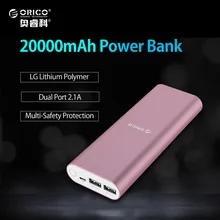 ORICO 20000mAh Power Bank Dual 5V 2.1A USB Port External Battery Pack Backup Charger Powerbank for Phone Tablets with Led