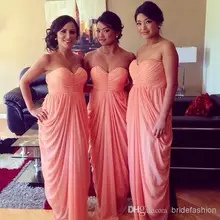 New Arrival Chiffon Long Coral Bridesmaid Dresses With Ruffles Sweetheart Cheap Bridesmaid Gowns Wedding Party Dress C80