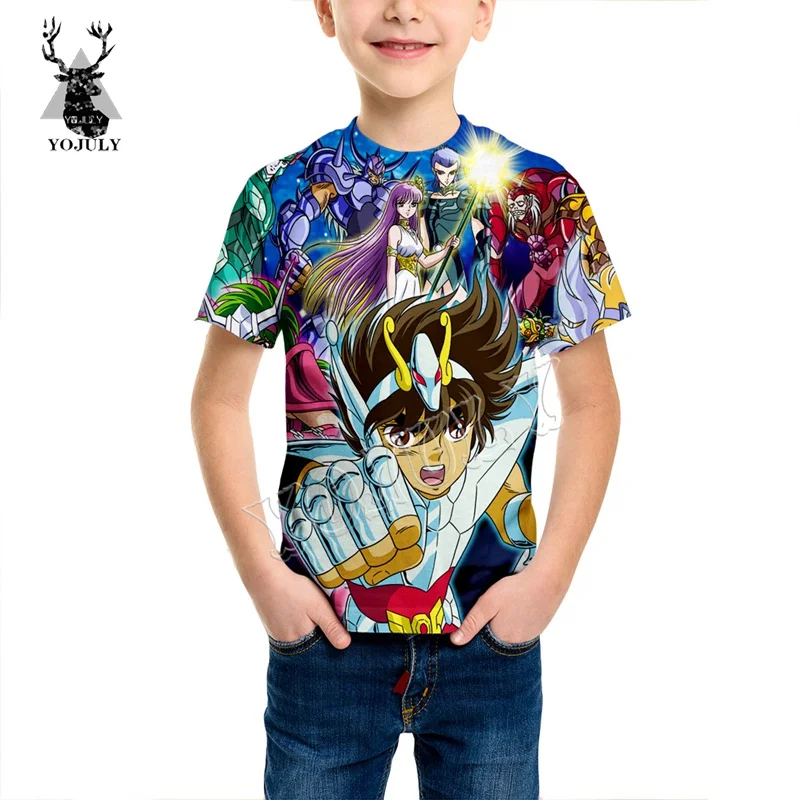 YOJULY/футболка с 3D принтом в стиле аниме «Сейя» Детская футболка с Короткими Рукавами Летняя модная повседневная футболка с круглым вырезом для малышей KT63