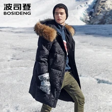 BOSIDENG белый гусиный пуховик, мужской длинный пуховик, Мужская Длинная утепленная верхняя одежда, натуральный мех, снежные дни, водонепроницаемый, теплый, B80142153