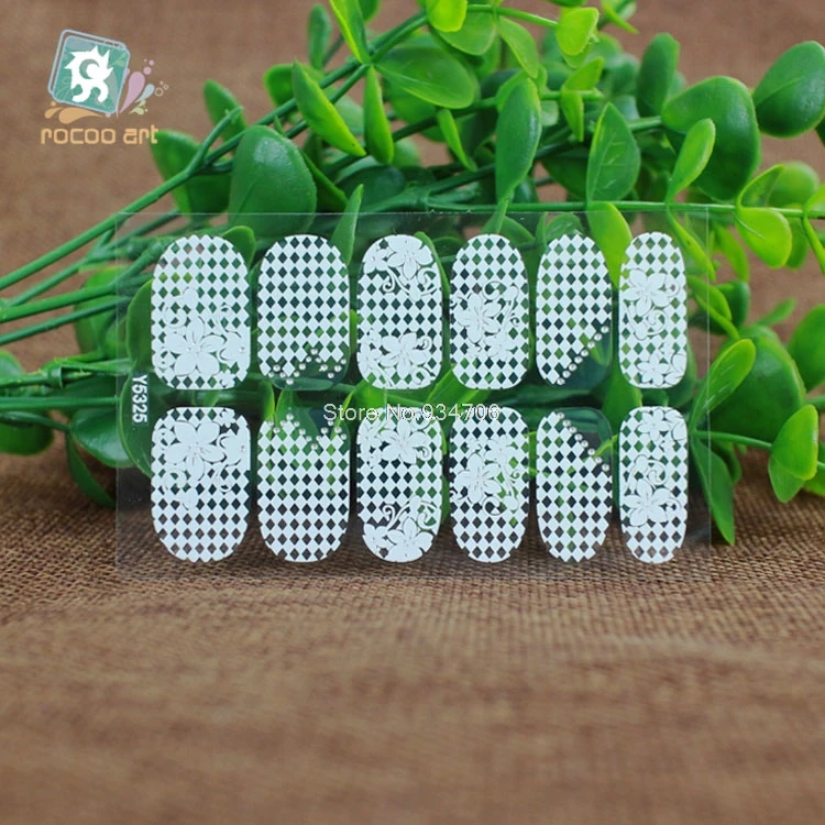 Rocooart Y5312-5335, ультратонкие прозрачные наклейки для французского дизайна ногтей, кружевные наклейки для дизайна ногтей, белые цветы, декоративные наклейки для ногтей