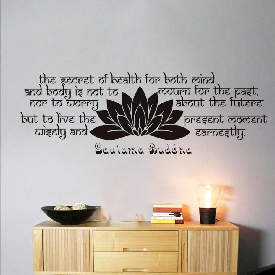 Hohe Qualität Schlafzimmer Kopfteil Lotus Wandaufkleber Buddha Sprüche Text Vinyl Removable Home Decor Sofa Wand Dekorative