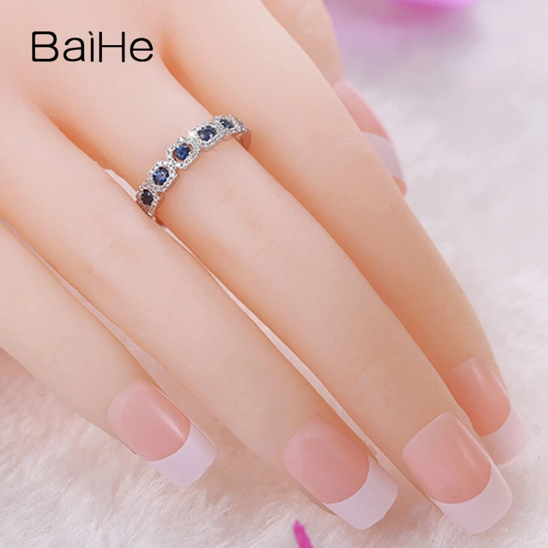 BAIHE Solid 18 к белое золото(AU750) 0.32CT Сертифицированный H/SI круглый натуральный сапфиры Свадебные для женщин мужчин Мода ювелирные изделия подарок кольцо