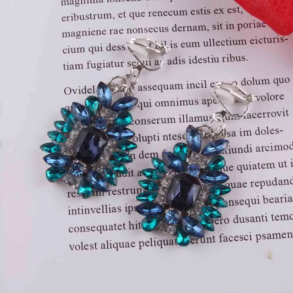 Высококачественные женские серьги-клипсы с голубыми кристаллами, роскошные ювелирные изделия для ушей, винтажные вечерние ювелирные изделия на свадьбу, распродажа, подарок