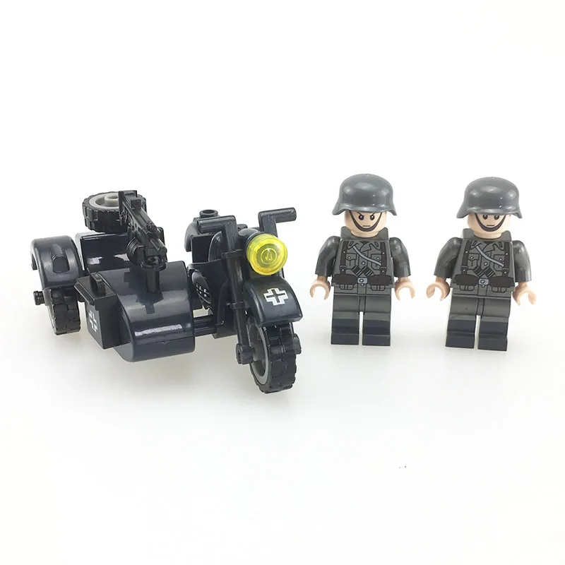 

HOT WW2 Germany Military Motorcycle Army Soldiers Rifle Vehicle Model Weapons Building Block Military Figures Toys for children