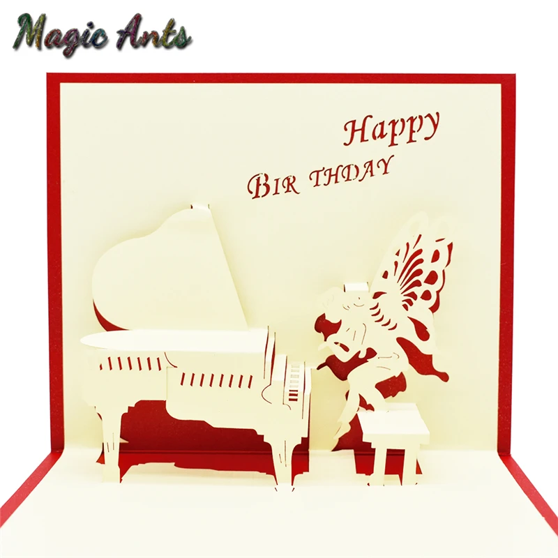 

Piano Angel Pop UP Birthday Cards with envelope stickers laser cut invitation Greeting Cards Graduation creative Gifts Card