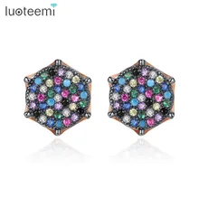 LUOTEEMI, милый дизайн, шестигранные серьги-гвоздики для женщин, вечерние, Роскошные, CZ, изысканные ювелирные изделия, Brincos, разноцветный, рождественский подарок