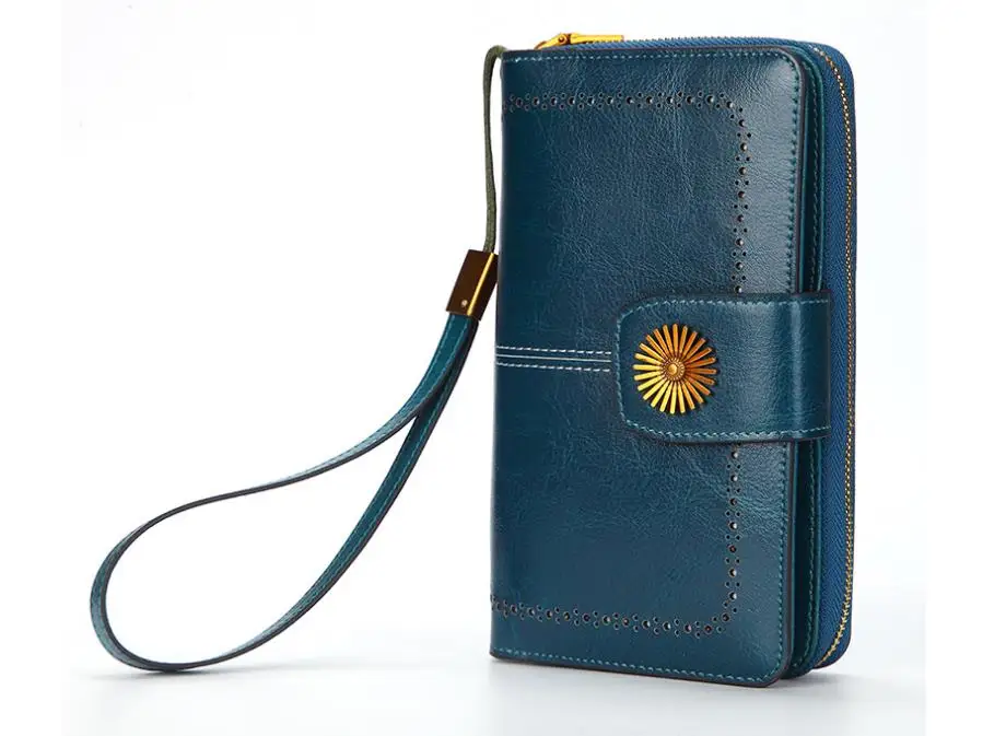 Высококачественный кожаный кошелек женский длинный Модный женский бумажник с застежкой молнией кожаный женский кошелек портмоне для карт женский клатч - Цвет: blue